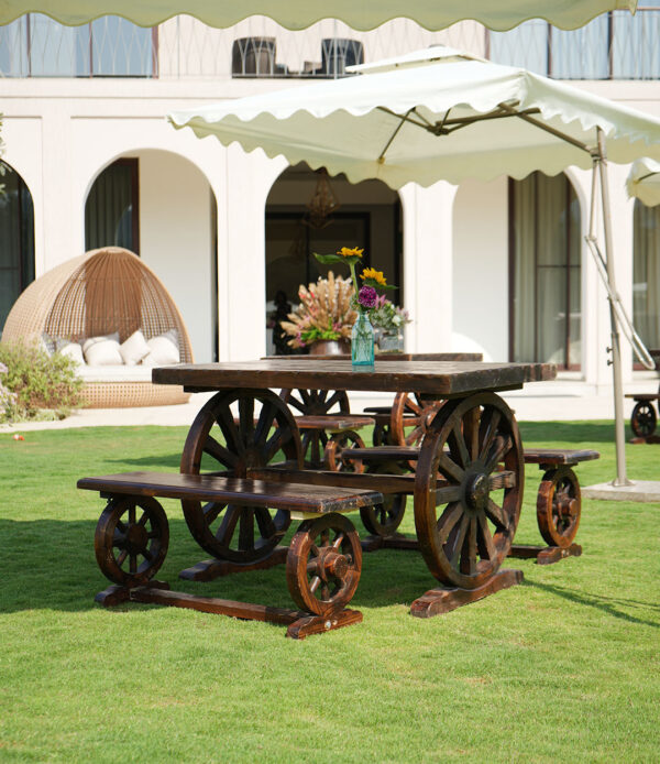 Dark wood Bench Set ( 8pcs ) - Image 2