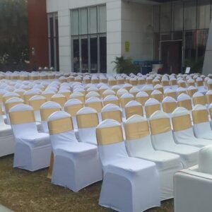 Banquet Chair with white cover & Golden Tie Back